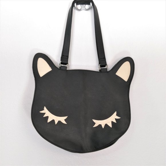 Handbags - Black Cat Face Large Tote Goth Cute Shoulder Purse